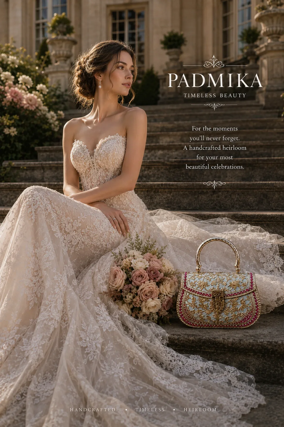 Bride carrying a handcrafted VARNA clutch